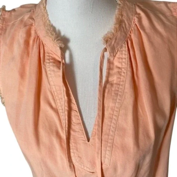 Cloth & Stone Shirred Fray Tie Neck Peach Sleeveless Top NWT Size‎ XS - Picture 6 of 9